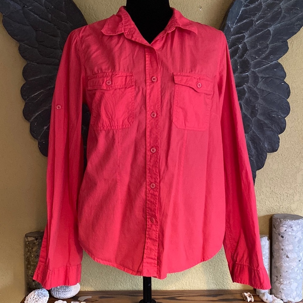 Bluenotes Strawberry Color Button Up Shirt Top
